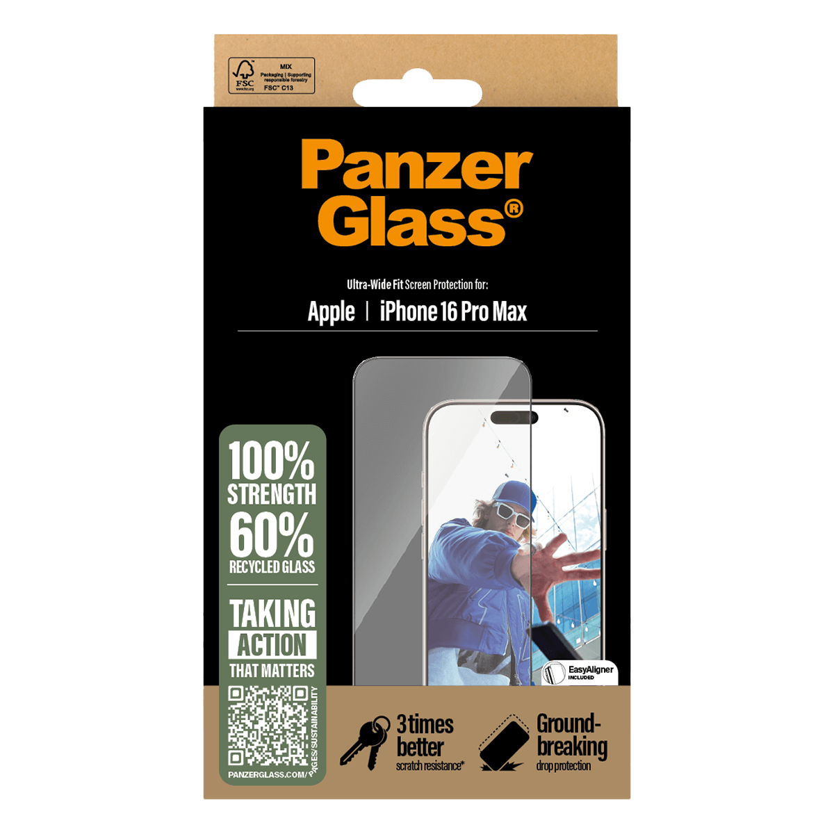 Γυαλί Προστασίας Οθόνης με Πλαίσιο PANZERGLASS Ultra - Wide Fit για iPhone 16 Pro Max - 2