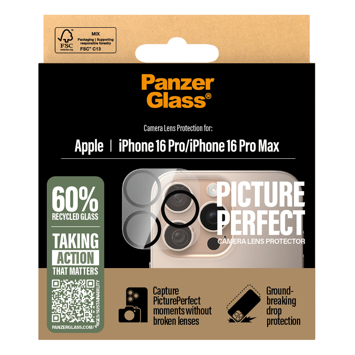 Γυαλί Προστασίας Κάμερας PANZERGLASS Case Friendly Picture Perfect για iPhone 16 Pro/ 16 Pro Max - 2