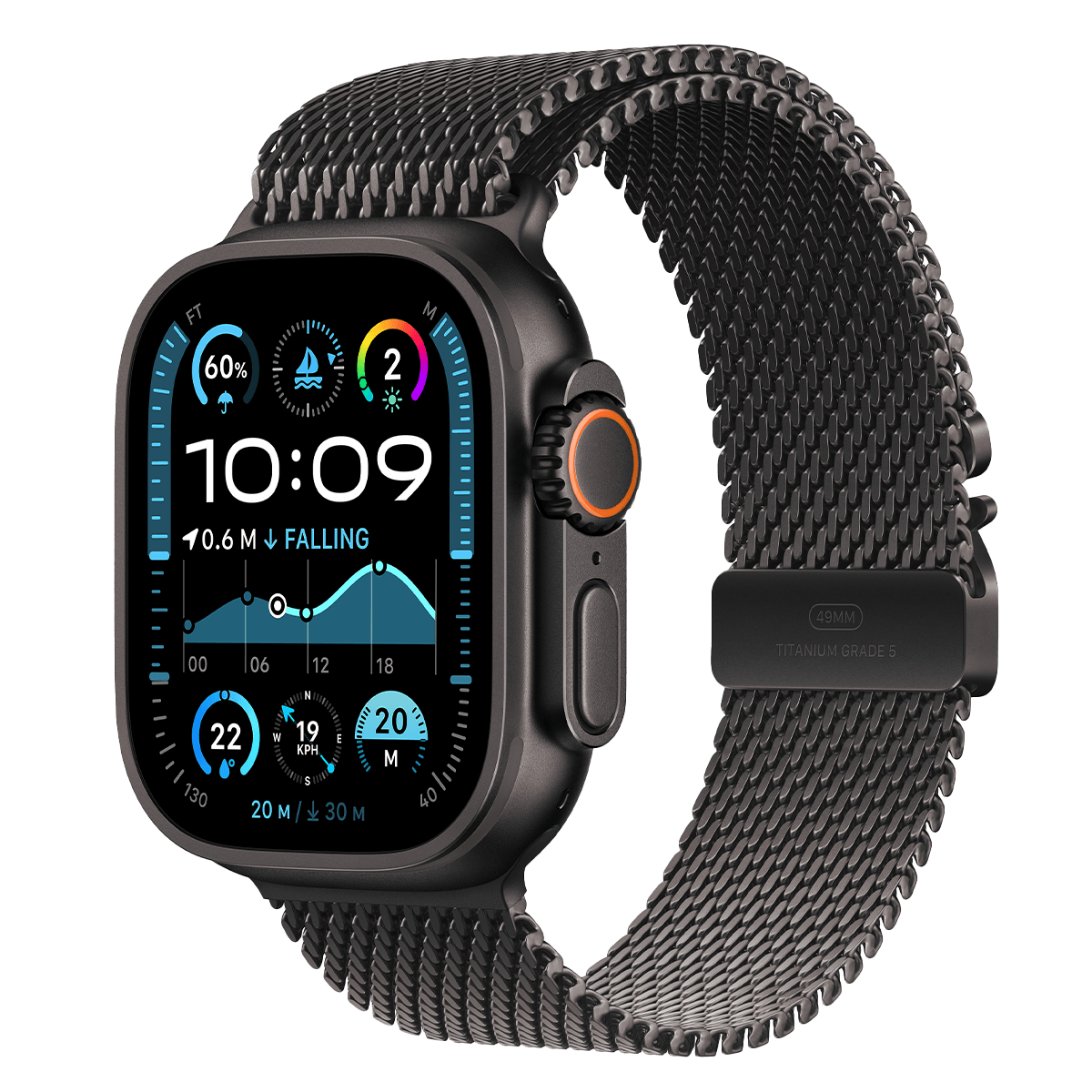 APPLE Watch Ultra 2 49mm Black Titanium με Black Milanese Loop Small Smartwatch