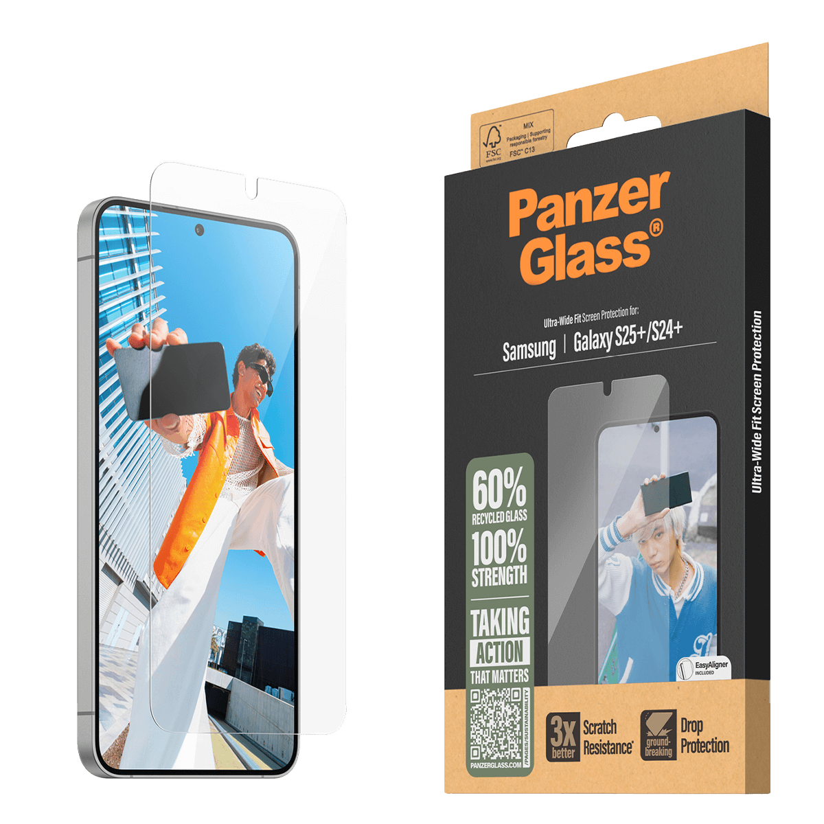 Γυαλί Προστασίας Οθόνης με PANZERGLASS Ultra - Wide Fit για SAMSUNG Galaxy S25+/ S24+ - 3