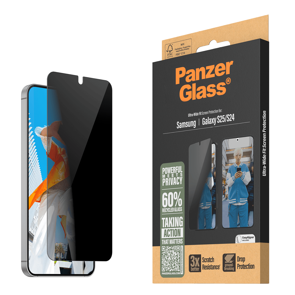 Γυαλί Προστασίας Οθόνης PANZERGLASS Ultra - Wide Fit Privacy για SAMSUNG Galaxy S24/ S25 - 3