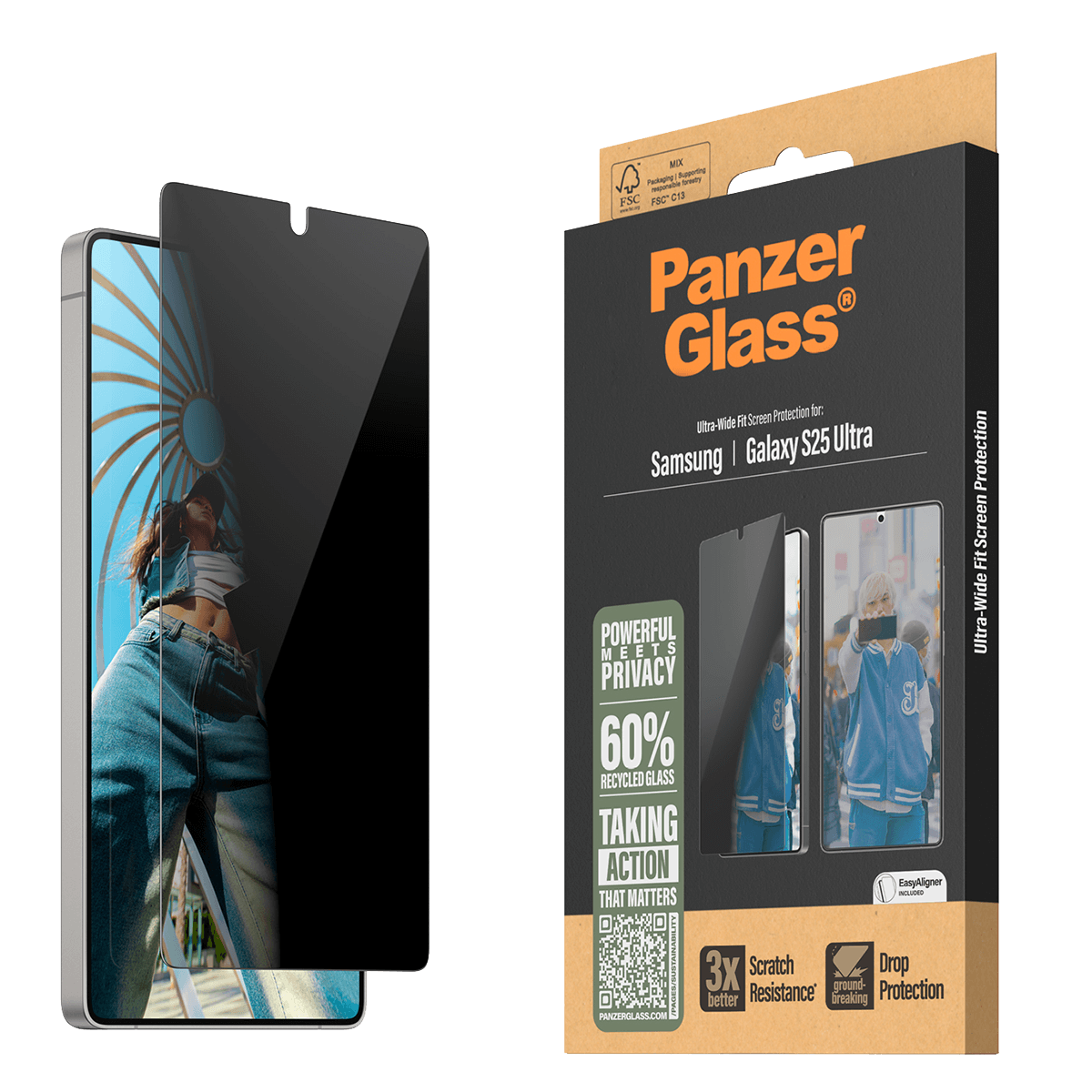 Γυαλί Προστασίας Οθόνης PANZERGLASS Ultra - Wide Fit Privacy για SAMSUNG Galaxy S25 Ultra - 3