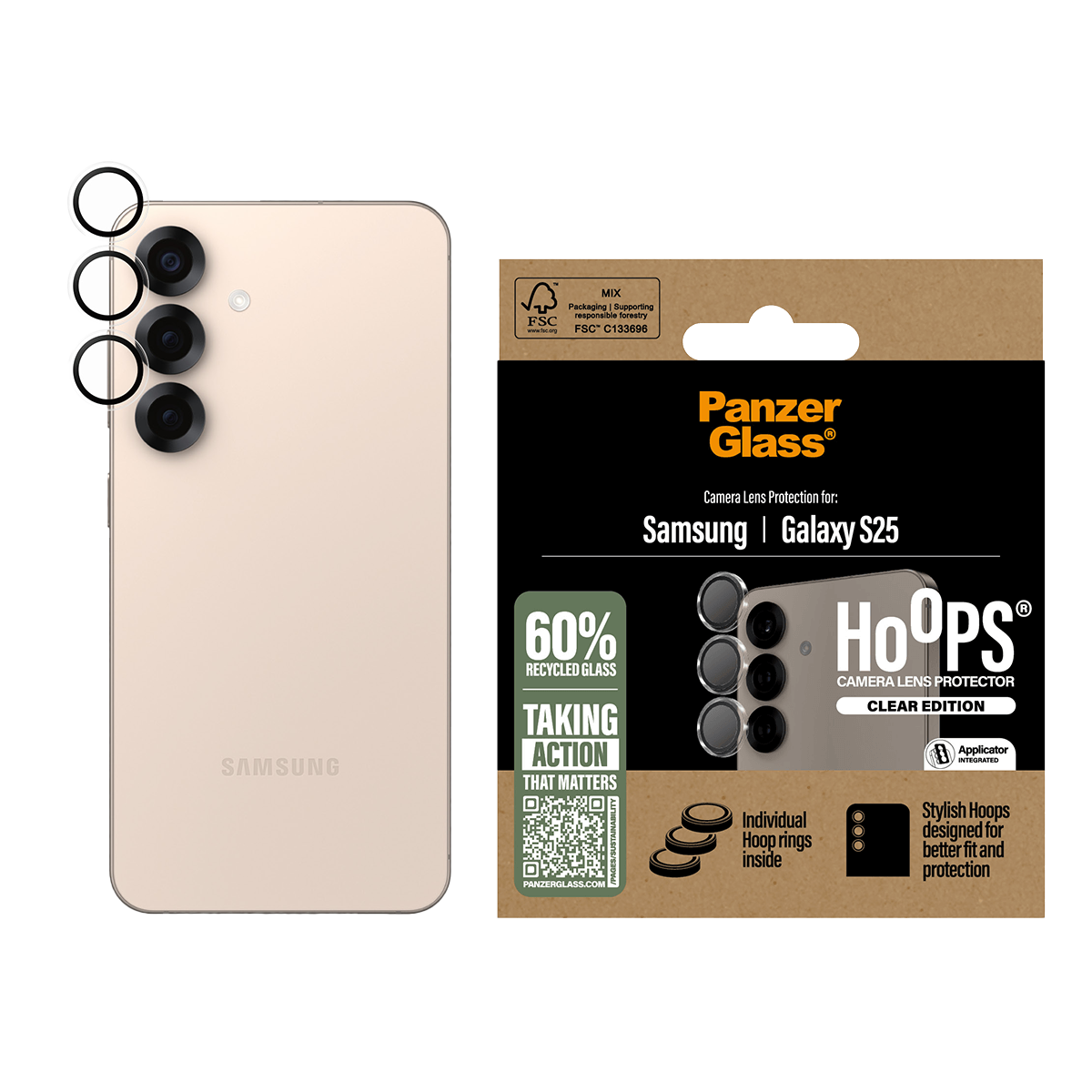 Φακοί Προστασίας Κάμερας με Πλαίσιο PANZERGLASS Hoops Clear Edition για SAMSUNG Galaxy S25+