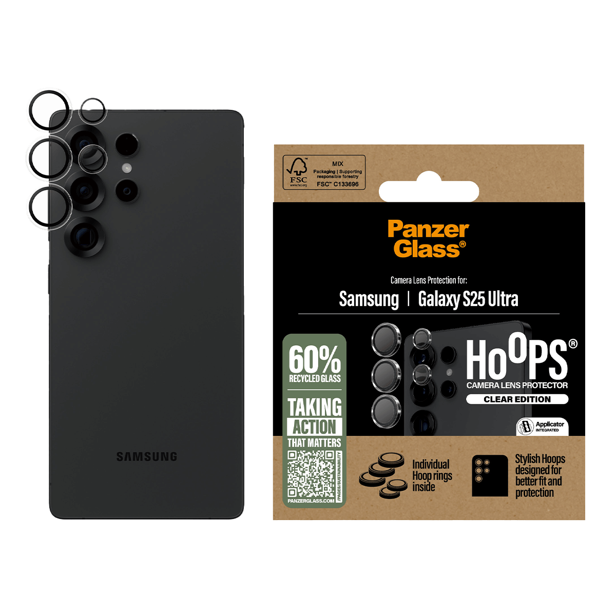 Φακοί Προστασίας Κάμερ ας με Πλαίσιο PANZERGLASS Hoops  Clear Edition για SAMSUNG Galaxy S25 Ultra