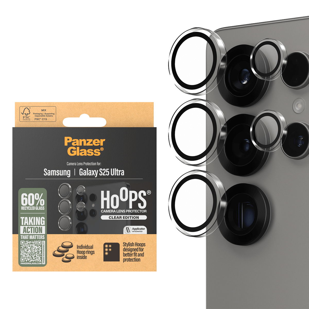 Φακοί Προστασίας Κάμερας με Πλαίσιο PANZERGLASS Hoops  Clear Edition για SAMSUNG Galaxy S25 Ultra - 4