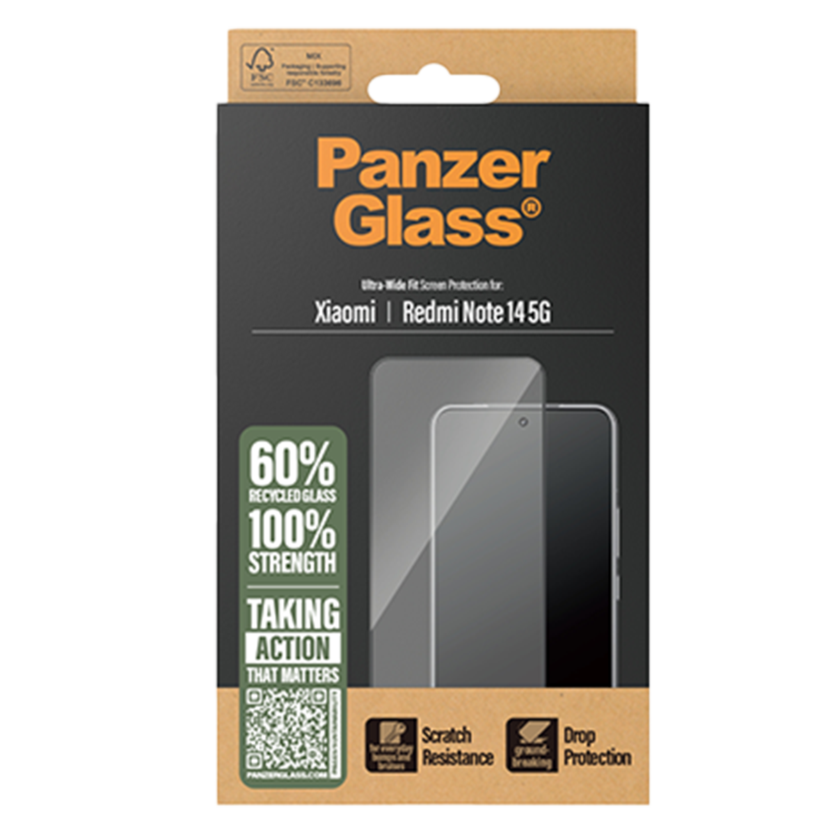 Γυαλί Προστασίας Οθόνης με Πλαίσιο PANZERGLASS Ultra - Wide Fit για XIAOMI Redmi Note 14 5G - 3