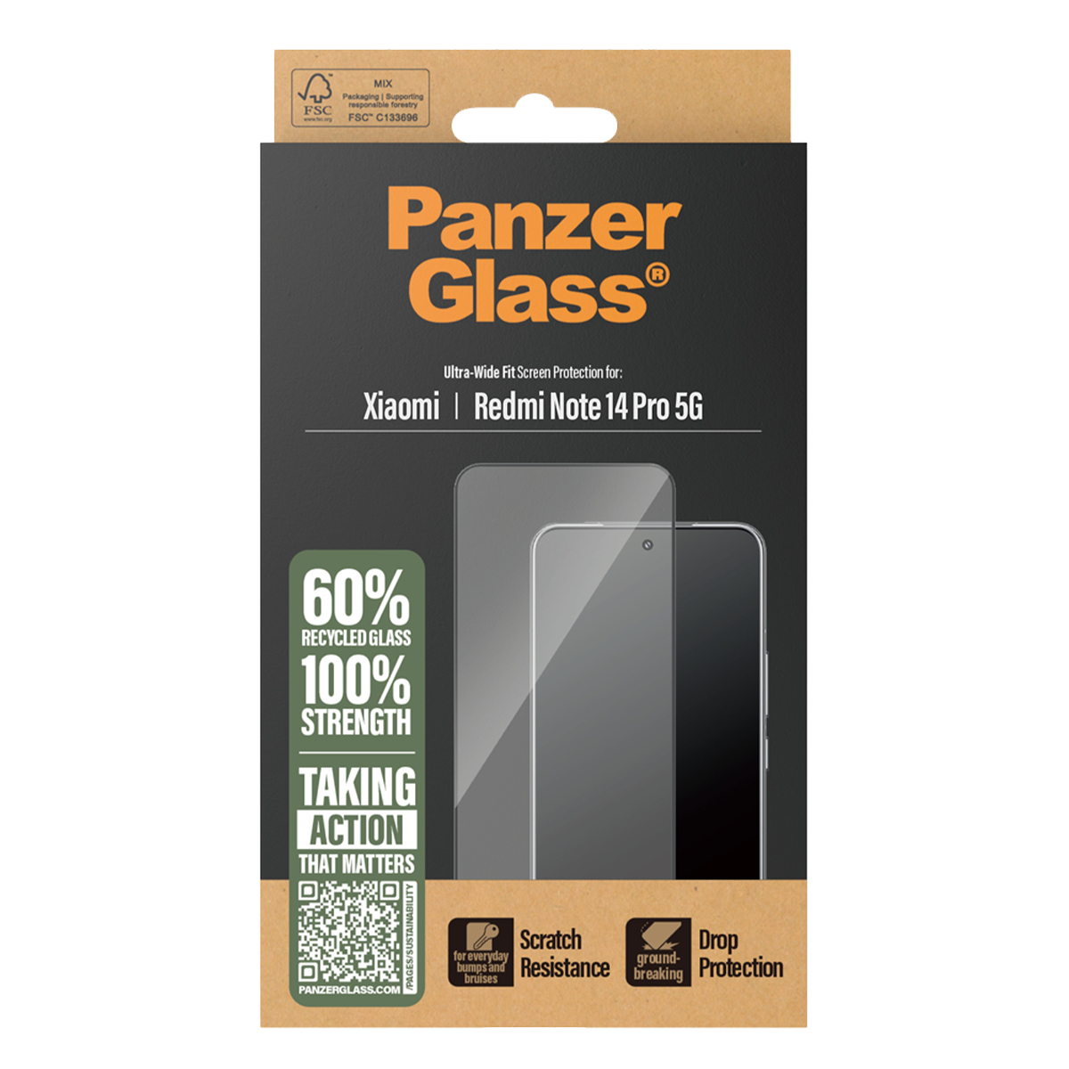 Γυαλί Προστασίας Οθόνης με Πλαίσιο PANZERGLASS Ultra - Wide Fit για XIAOMI Redmi Note 14 Pro 5G - 3