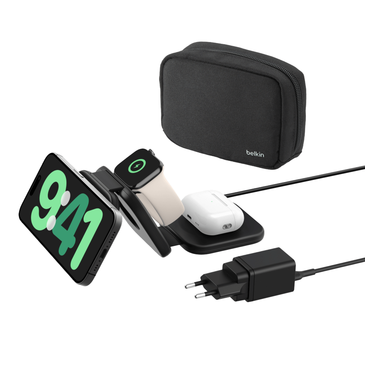 Ασύρματος Φορτιστής BELKIN 3 σε 1 Magnetic Charging Travel Pad Qi2 15W