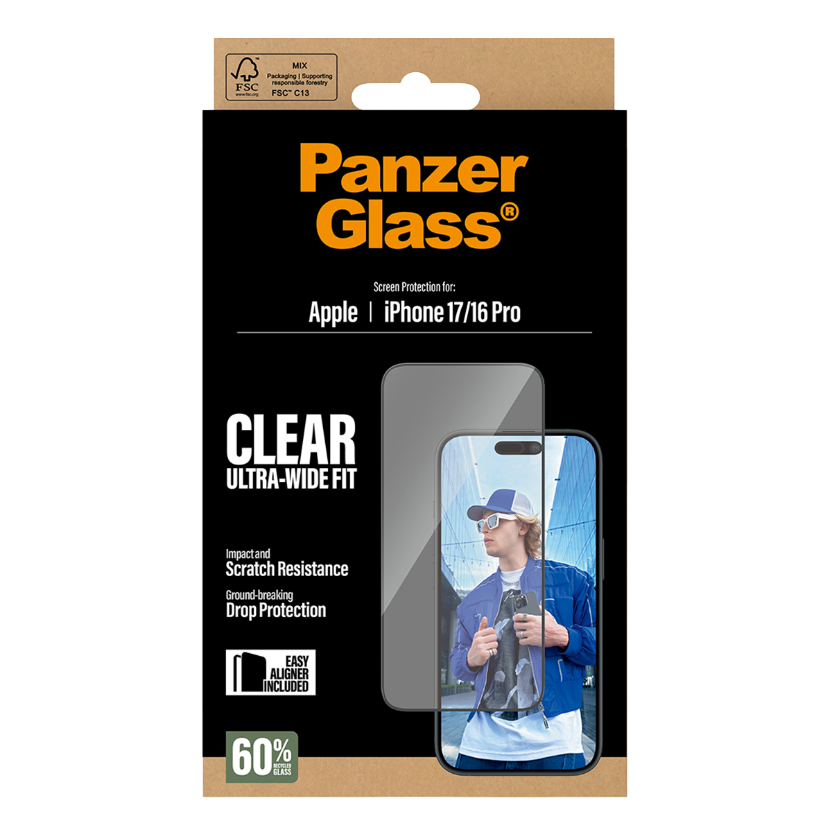 Γυαλί Προστασίας Οθόνης με Πλαίσιο PANZERGLASS Clear Ultra - Wide Fit για iPhone 17/ 16 Pro - 2