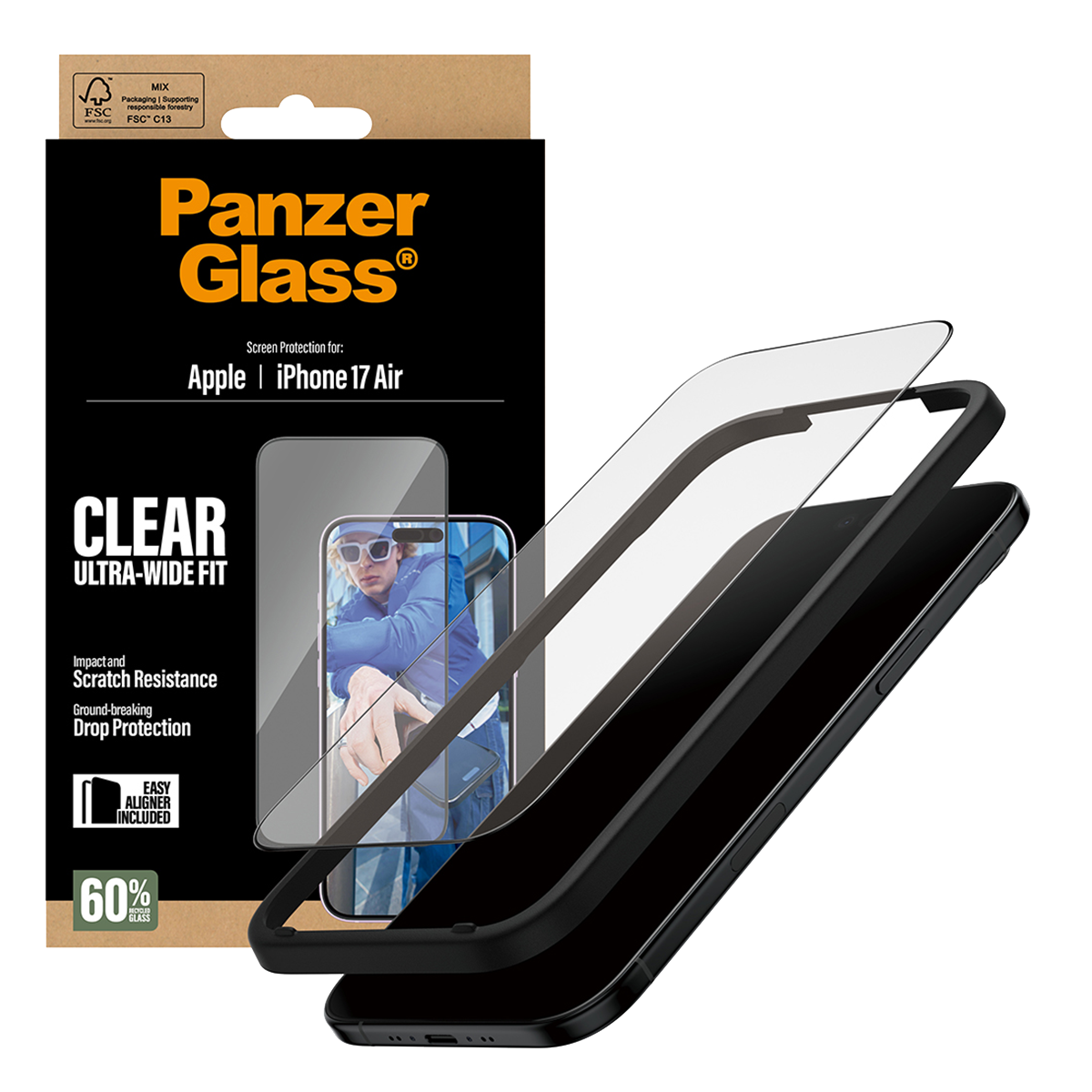 Γυαλί Προστασίας Οθόνης με Πλαίσιο PANZERGLASS Clear Ultra - Wide Fit για iPhone Air - 4