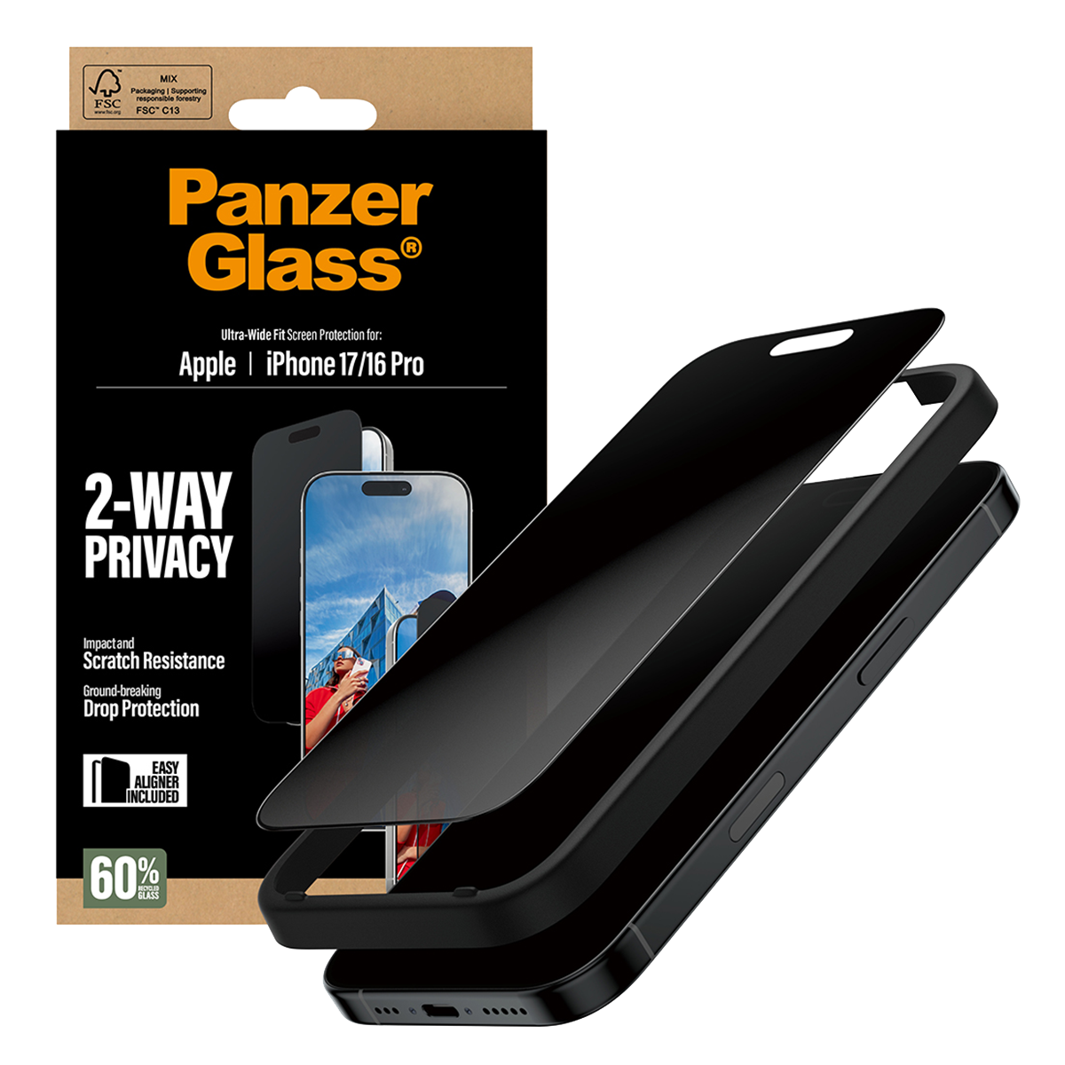 Γυαλί Προστασίας Οθόνης με Πλαίσιο PANZERGLASS Ultra - Wide Fit 2-Way Privacy για iPhone 17/ 16 Pro