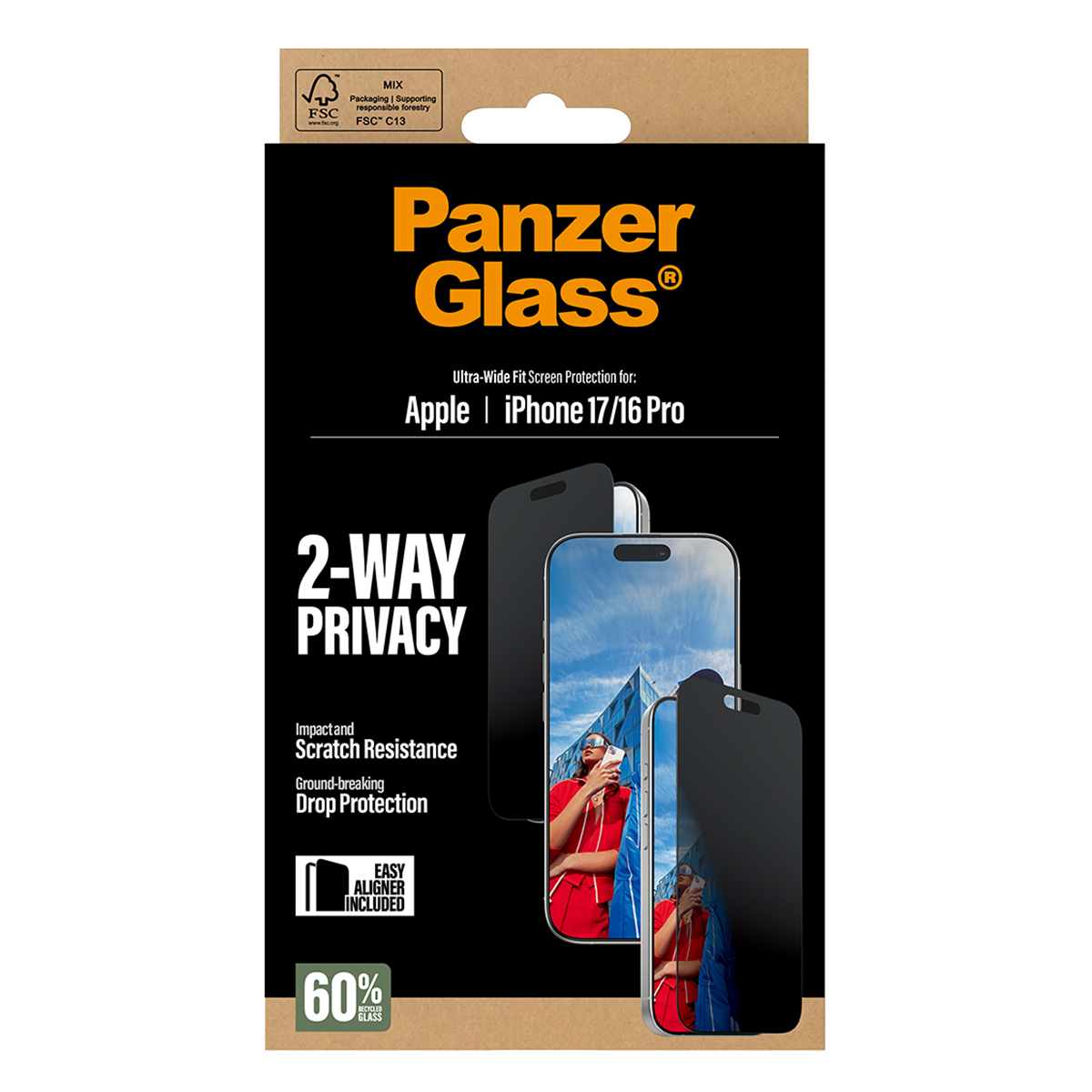 Γυαλί Προστασίας Οθόνης με Πλαίσιο PANZERGLASS Ultra - Wide Fit 2-Way Privacy για iPhone 17/ 16 Pro - 4