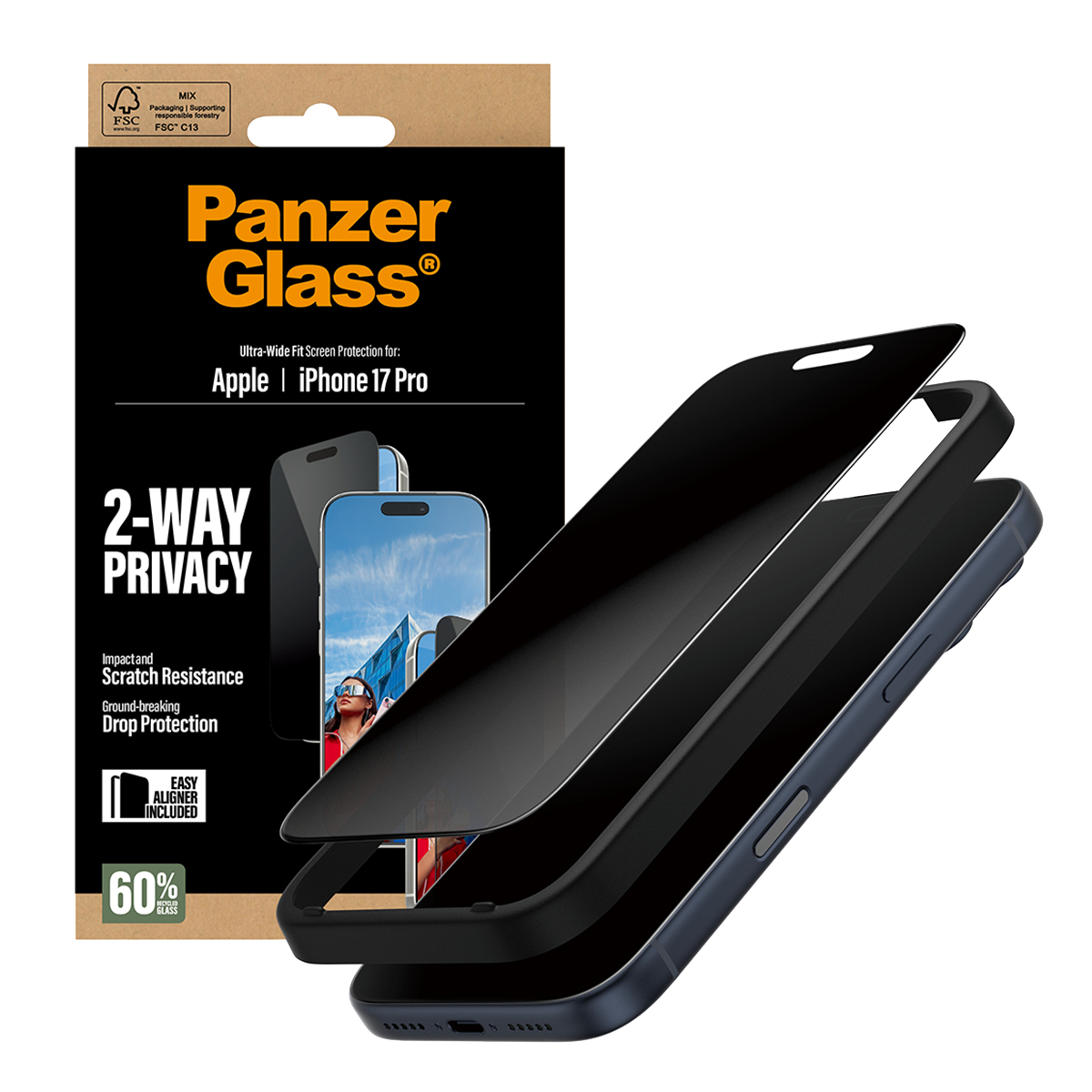 Γυαλί Προστασίας Οθόνης με Πλαίσιο PANZERGLASS Ultra - Wide Fit 2-Way Privacy για iPhone 17 Pro