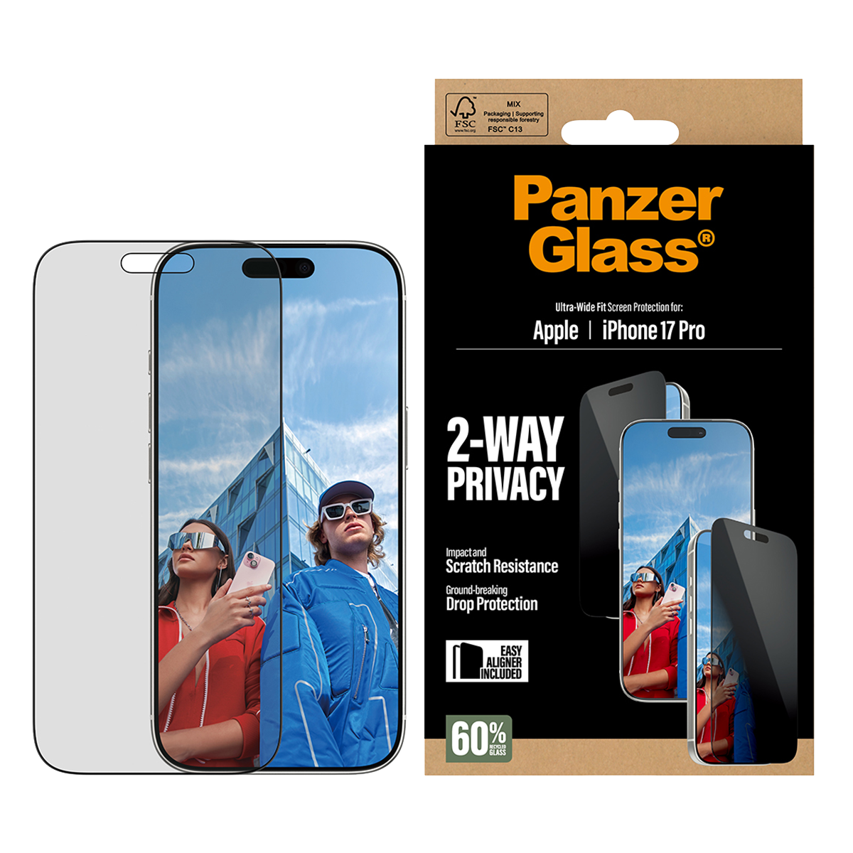 Γυαλί Προστασίας Οθόνης με Πλαίσιο PANZERGLASS Ultra - Wide Fit 2-Way Privacy για iPhone 17 Pro - 3