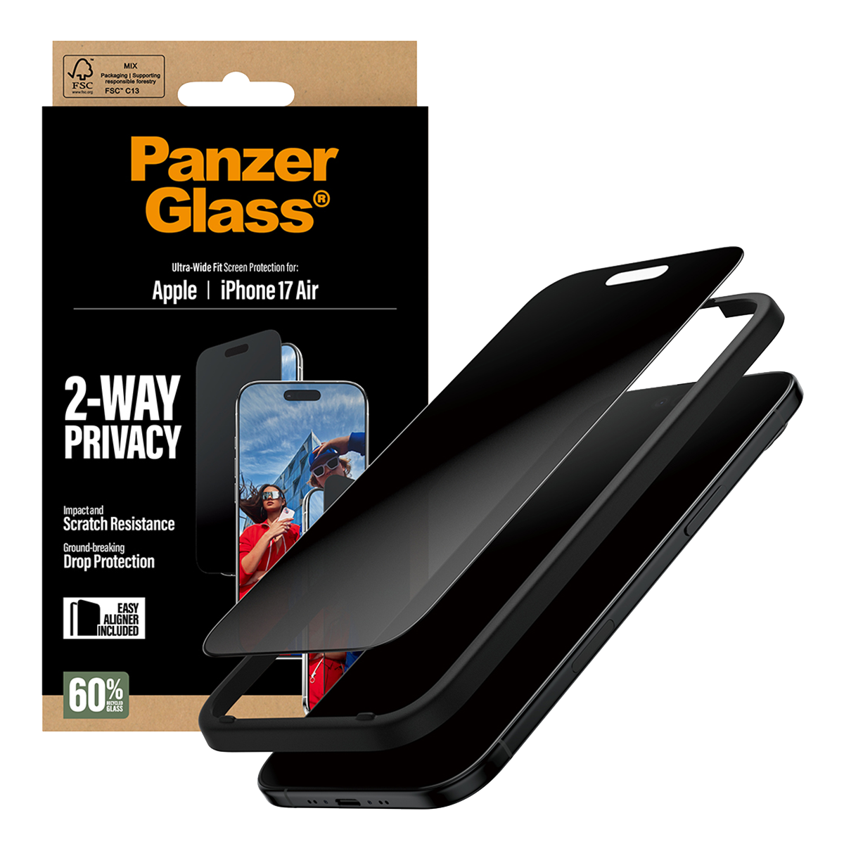 Γυαλί Προστασίας Οθόνης με Πλαίσιο PANZERGLASS Ultra - Wide Fit 2-Way Privacy για iPhone Air