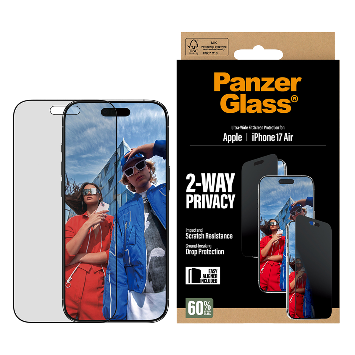 Γυαλί Προστασίας Οθόνης με Πλαίσιο PANZERGLASS Ultra - Wide Fit 2-Way Privacy για iPhone Air - 3