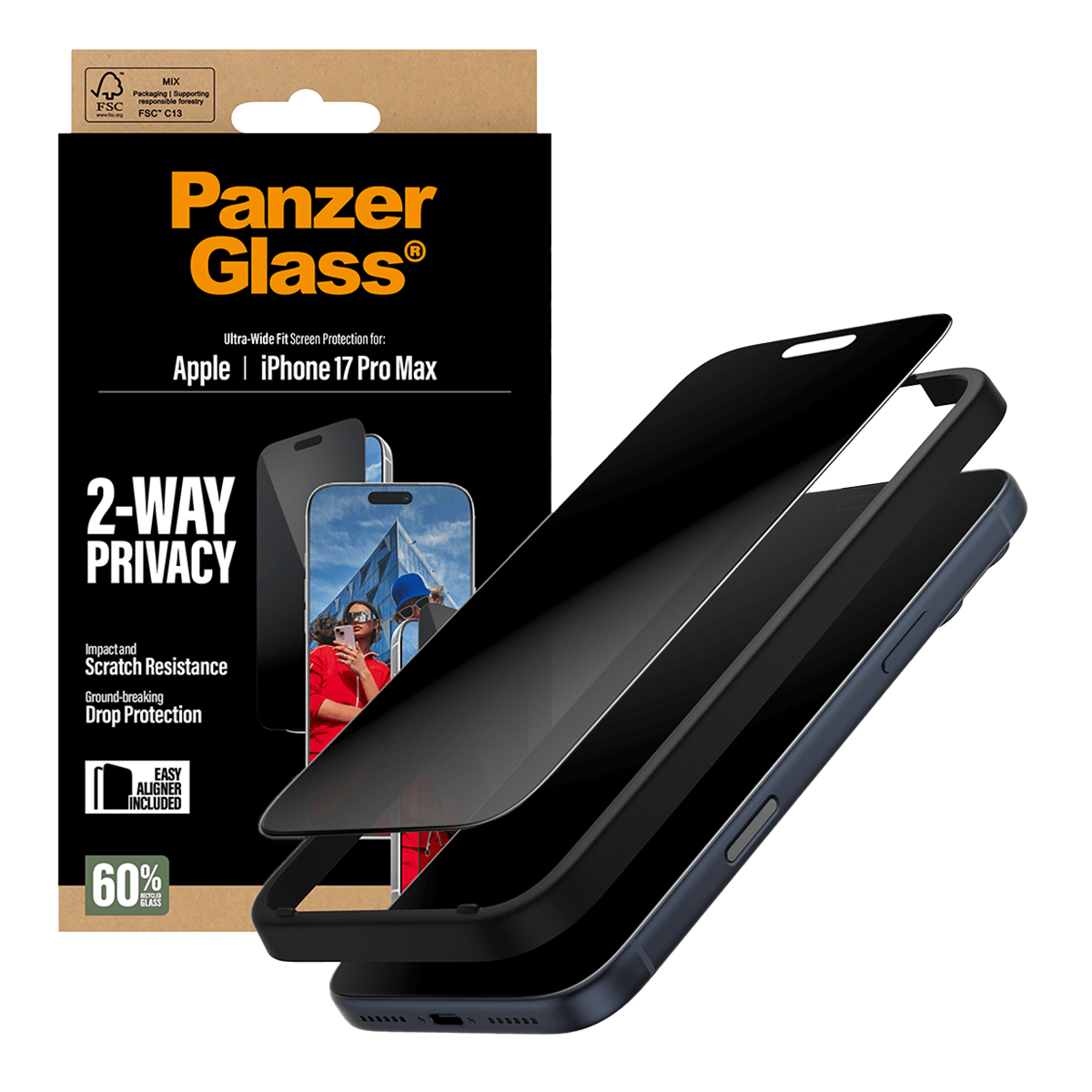 Γυαλί Προστασίας Οθόνης PANZERGLASS Ultra - Wide Fit 2-Way Privacy για iPhone 17 Pro Max
