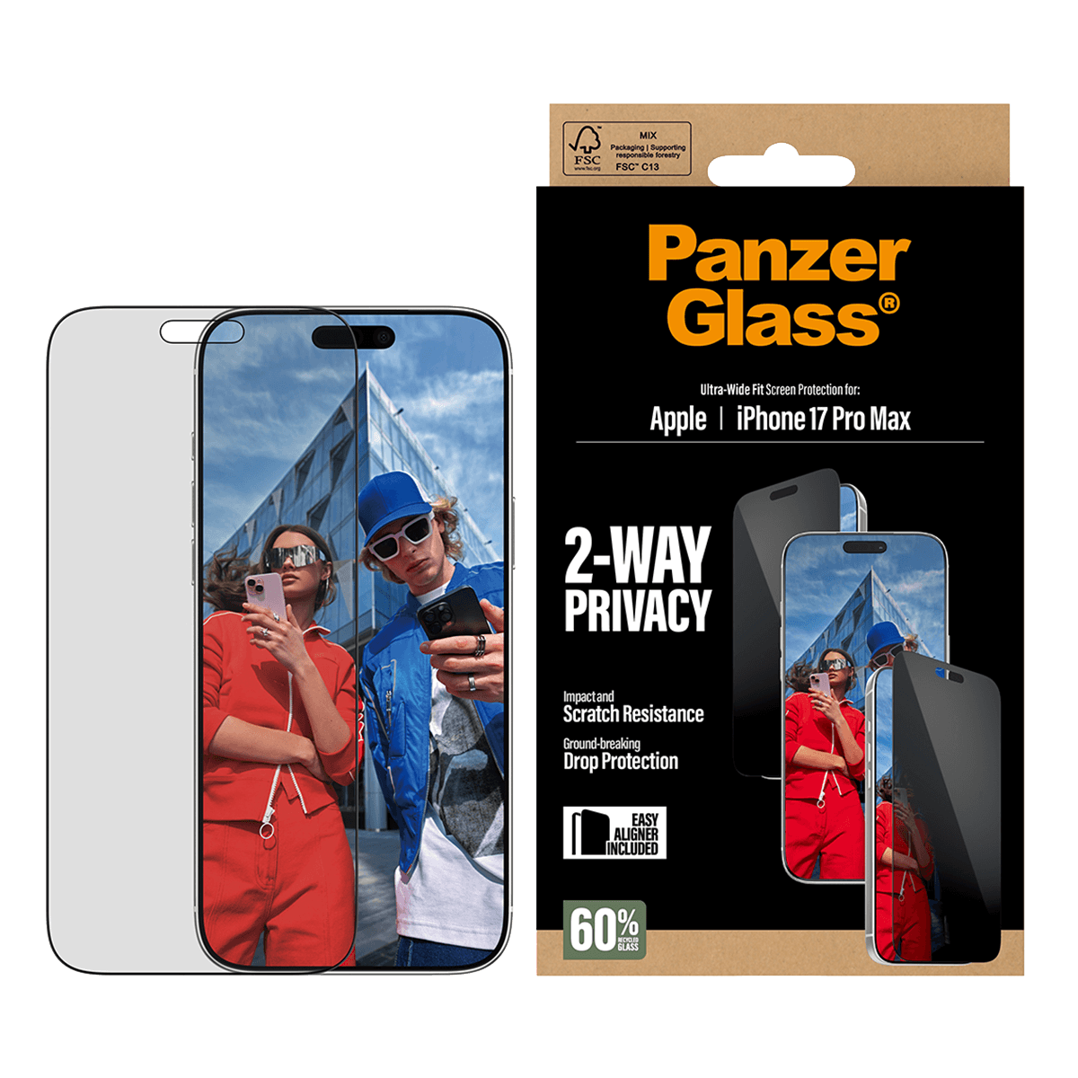 Γυαλί Προστασίας Οθόνης PANZERGLASS Ultra - Wide Fit 2-Way Privacy για iPhone 17 Pro Max - 3