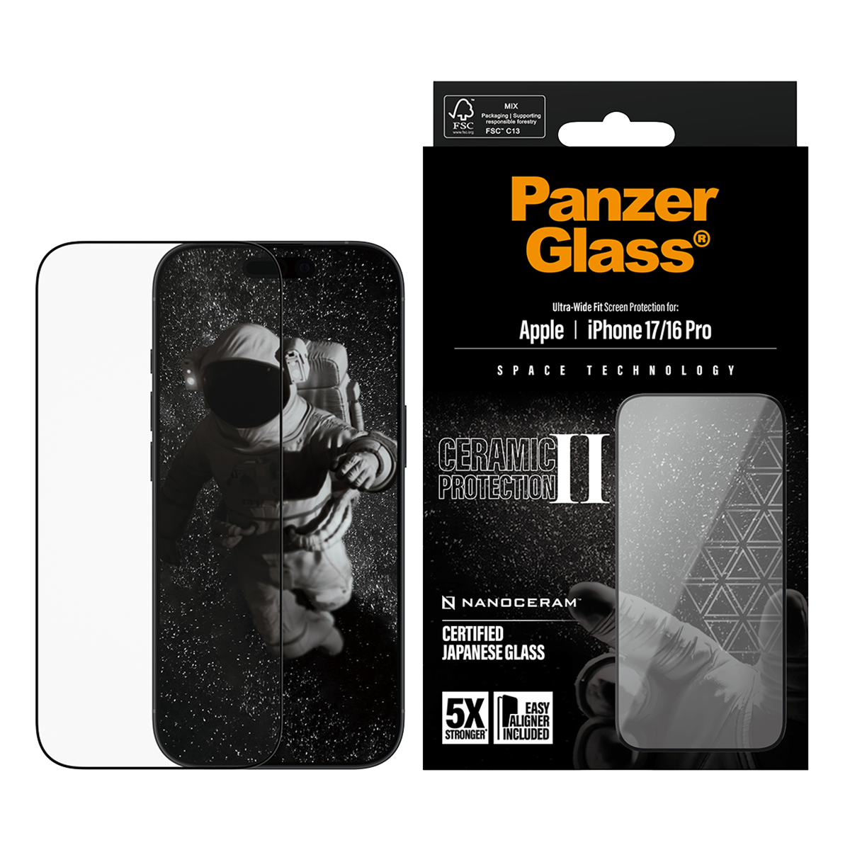 Γυαλί Προστασίας Οθόνης με Πλαίσιο PANZERGLASS Ultra - Wide Fit Ceramic Protection II για iPhone 17/ 16 Pro - 2