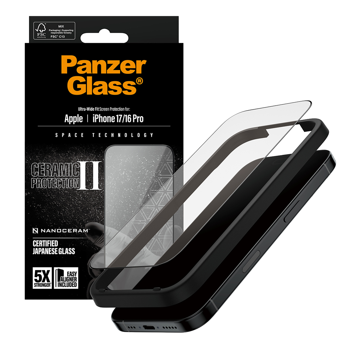 Γυαλί Προστασίας Οθόνης με Πλαίσιο PANZERGLASS Ultra - Wide Fit Ceramic Protection II για iPhone 17/ 16 Pro - 4