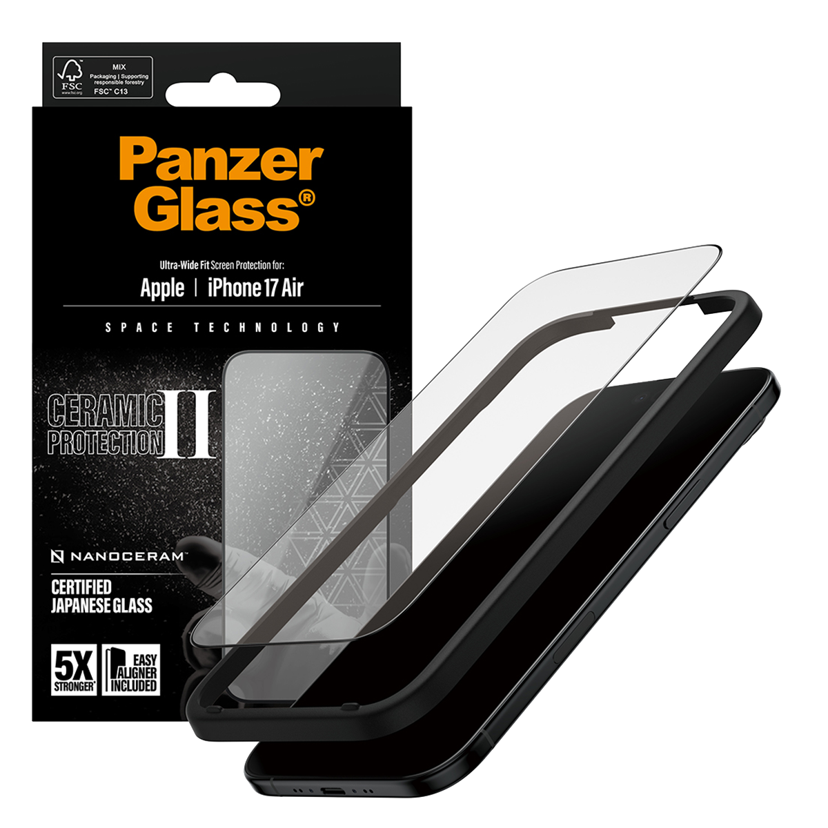 Γυαλί Προστασίας Ο θόνης με Πλαίσιο PANZERGLASS Ultra - Wide Fit Ceramic Protection II για iPhone Air