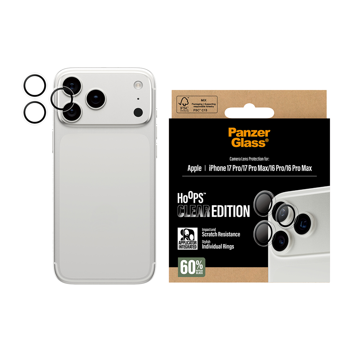 Φακοί Προστασίας Κάμερας με Πλαίσιο PANZERGLASS Hoops Clear Edition για iPhone 17 Pro/ 17 Pro Max/ 16 Pro/ 16 Pro Max