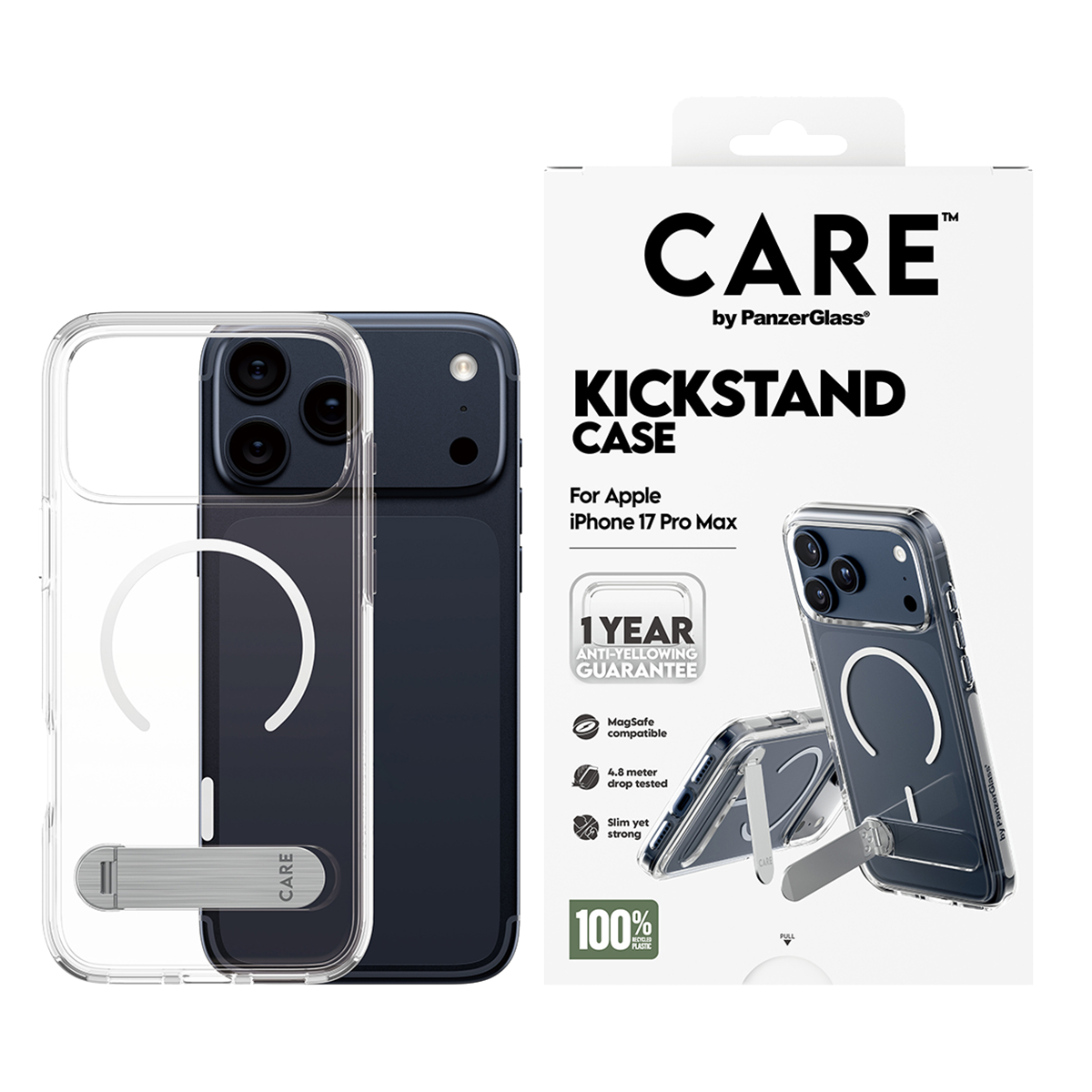 Διάφανη Θήκη CARE by Panzerglass Kickstand με White MagSafe για iPhone 17 Pro Max