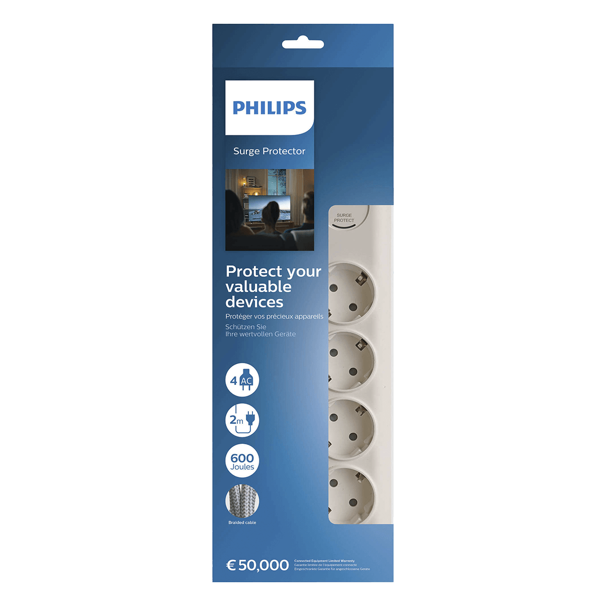 Πολύπριζο Ασφαλείας PHILIPS SPN7040WA/GRS 4 Θέσεων 2 Μέτρα Λευκό - 3