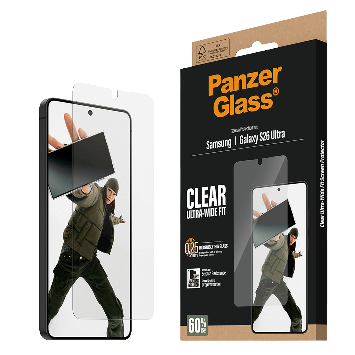 Γυαλί Προστασίας Οθόνης PANZERGLASS Ultra-Wide Fit για SAMSUNG Galaxy S26 Ultra - 2