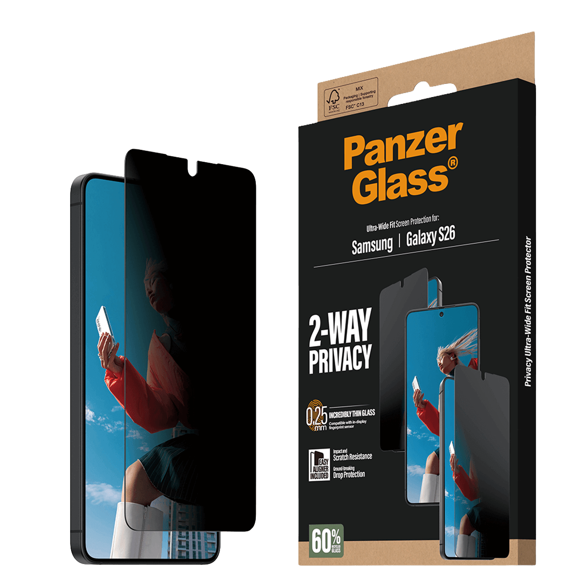 Γυαλί Προστασίας Οθόνης PANZERGLASS Ultra - Wide Fit Privacy για SAMSUNG Galaxy S26 - 3