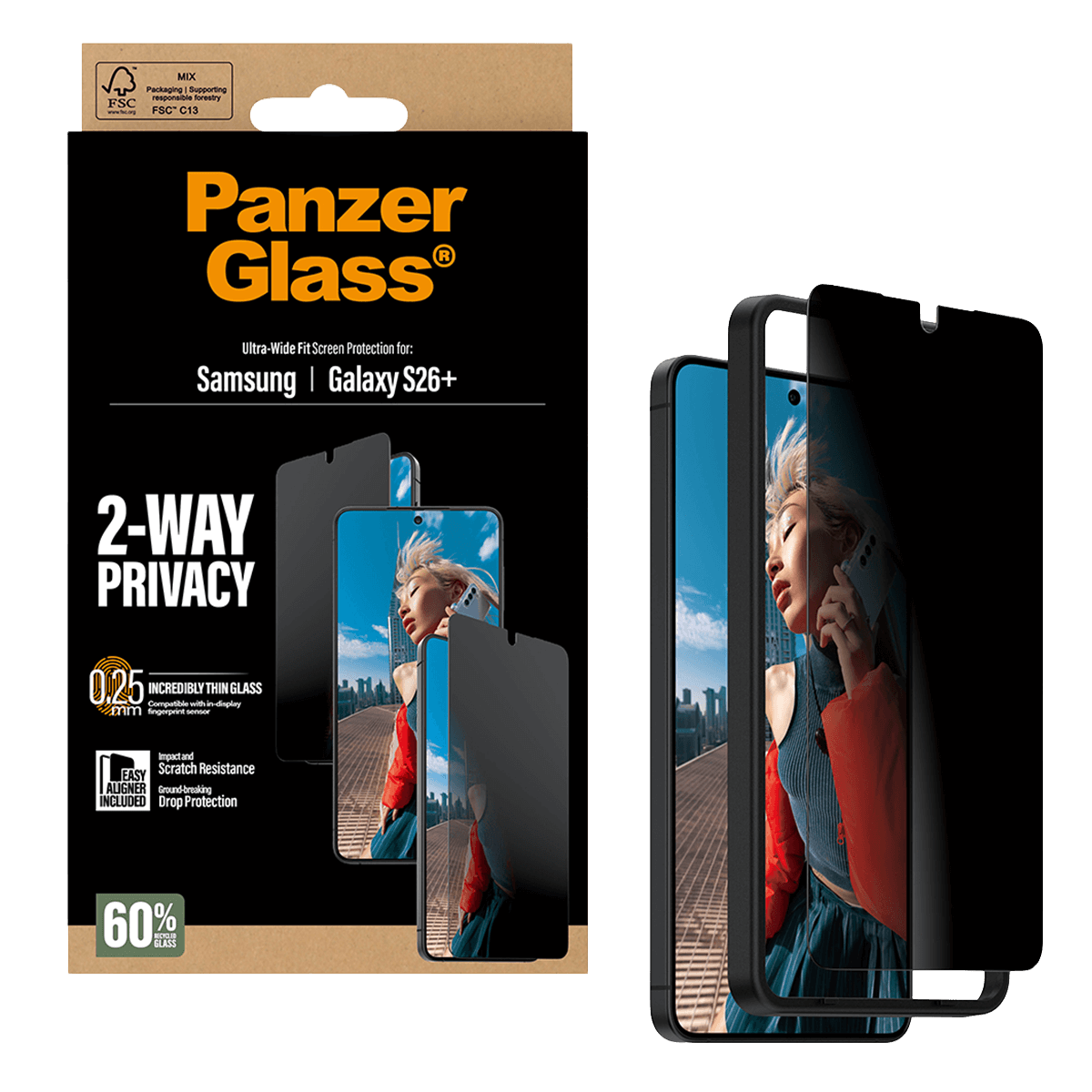 Γυαλί Προστασίας Οθόνης PANZERGLASS Ultra - Wide Fit Privacy για SAMSUNG Galaxy S26+ - 2