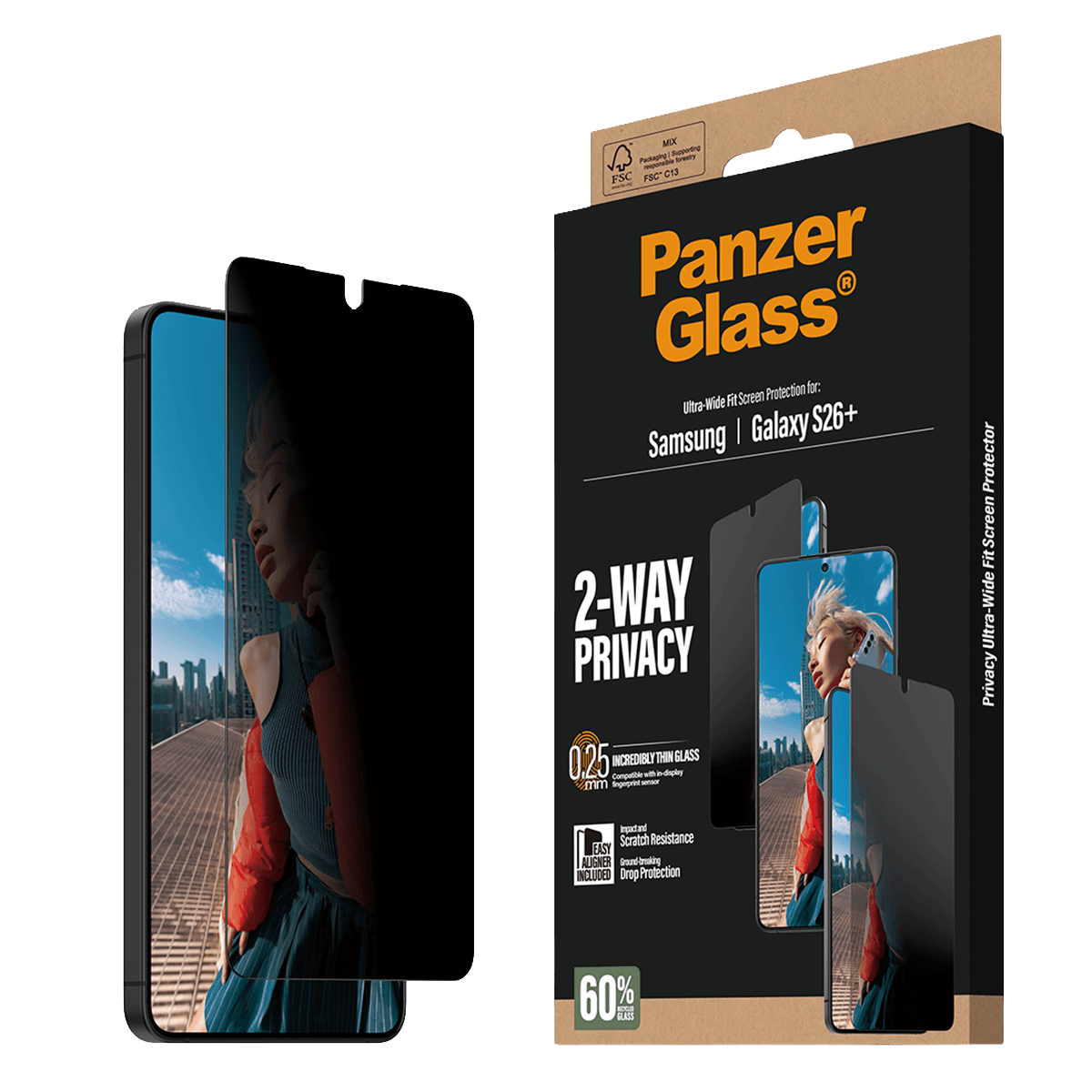Γυαλί Προστασίας Οθόνης PANZERGLASS Ultra - Wide Fit Privacy για SAMSUNG Galaxy S26+ - 3