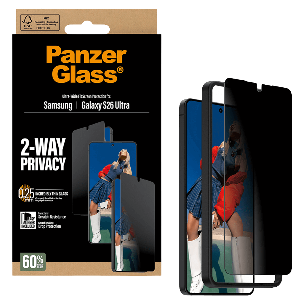 Γυαλί Προστασίας Οθόνης PANZERGLASS Ultra - Wide Fit Privacy για SAMSUNG Galaxy S26 Ultra - 2