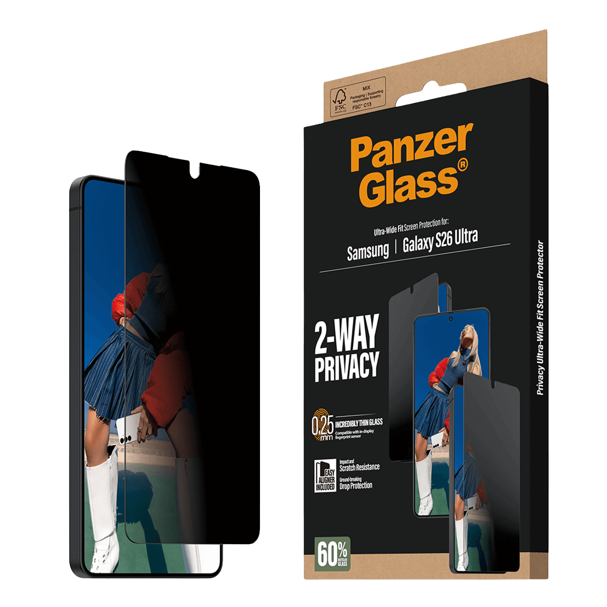Γυαλί Προστασίας Οθόνης PANZERGLASS Ultra - Wide Fit Privacy για SAMSUNG Galaxy S26 Ultra - 3