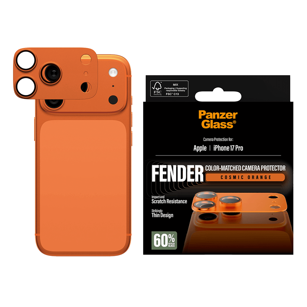 Προστατευτικό Κάμερας PANZERGLASS Fender για iPhone 17 Pro Cosmic Orange