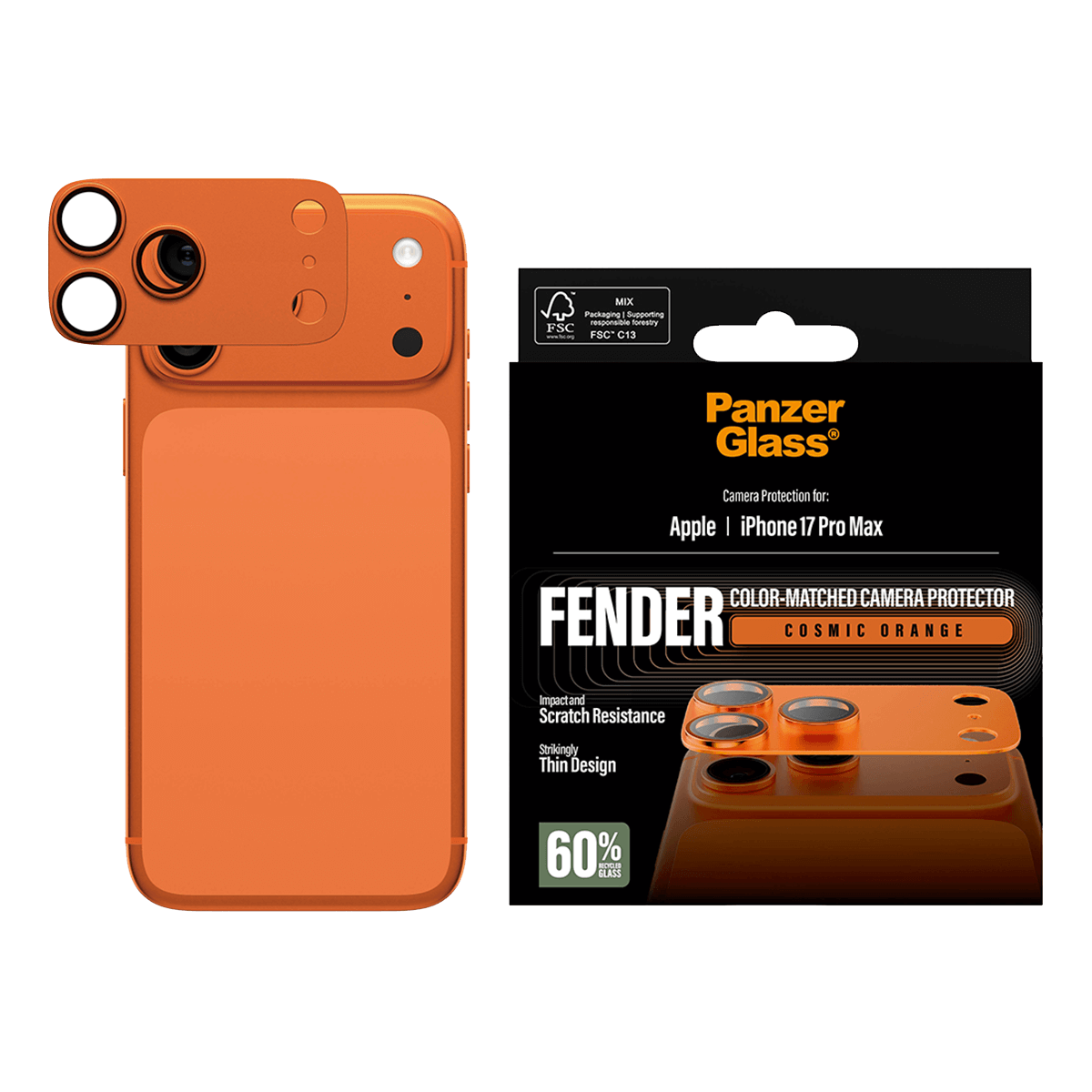 Προστατευτικό Κάμερας PANZERGLASS Fender για iPhone 17 Pro Max Cosmic Orange