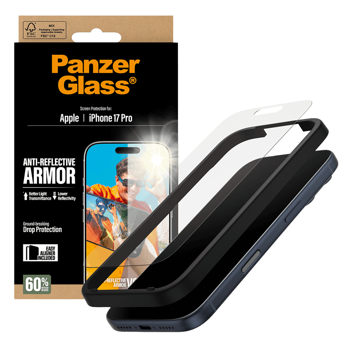 Γυαλί Προστασίας Οθόνης PANZERGLASS Anti-Reflective Armor για iPhone 17 Pro