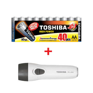 Αλκαλικές Μπαταρίες TOSHIBA LR06 AA (40 Τεμάχια) + Δώρο Φακός KFL-403C