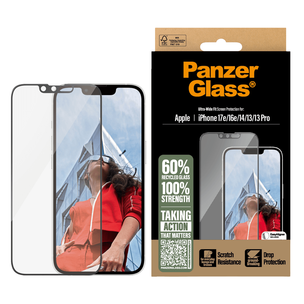 Γυαλί Προστασίας Οθόνης PANZERGLASS Ultra - Wide Fit για iPhone 17e/ 16e/ 14/ 13/ 13 Pro