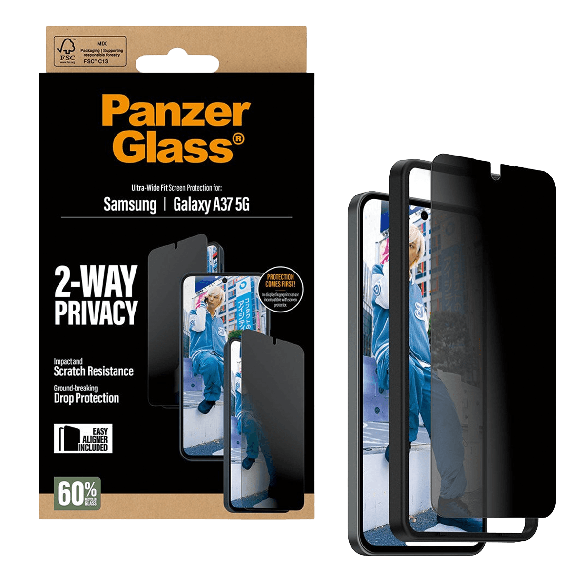 Γυαλί Προστασίας Οθόνης PANZERGLASS Ultra-Wide Fit Privacy για SAMSUNG Galaxy A37 5G - 2