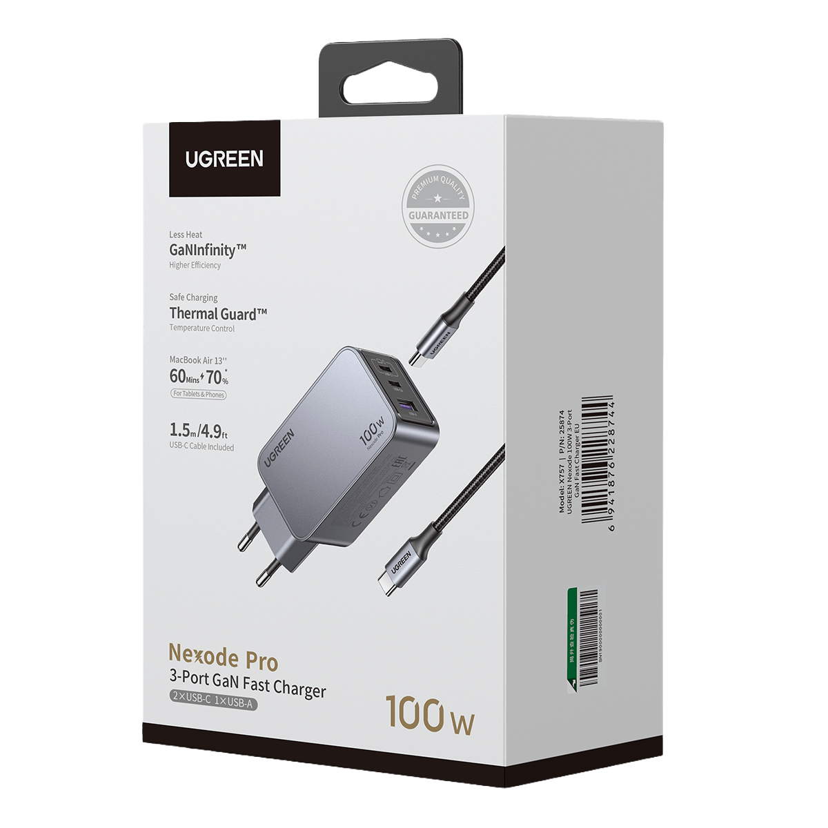 Φορτιστής Ταξιδίου UGREEN Nexode Pro 3 Port GaN Mini 100W Γκρι - 4