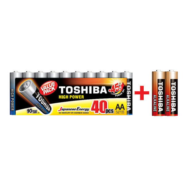 Αλκαλικές Μπαταρίες TOSHIBA LR06 AA (40 Τεμάχια) + Αλκαλικές Μπαταρίες TOSHIBA SHRINK LR06 AΑA (2 Τεμάχια)