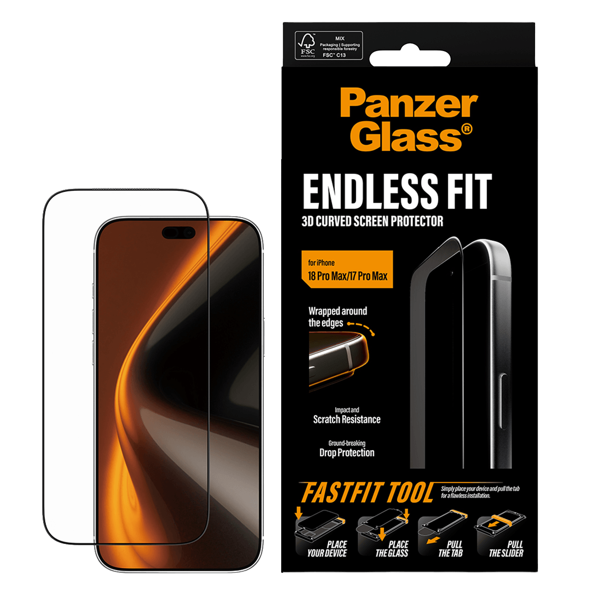 Γυαλί Προστασίας Οθόνης PANZERGLASS Endless Fit 3D Curve Screen Protector για iPhone 18 Pro Max/ 17 Pro Max