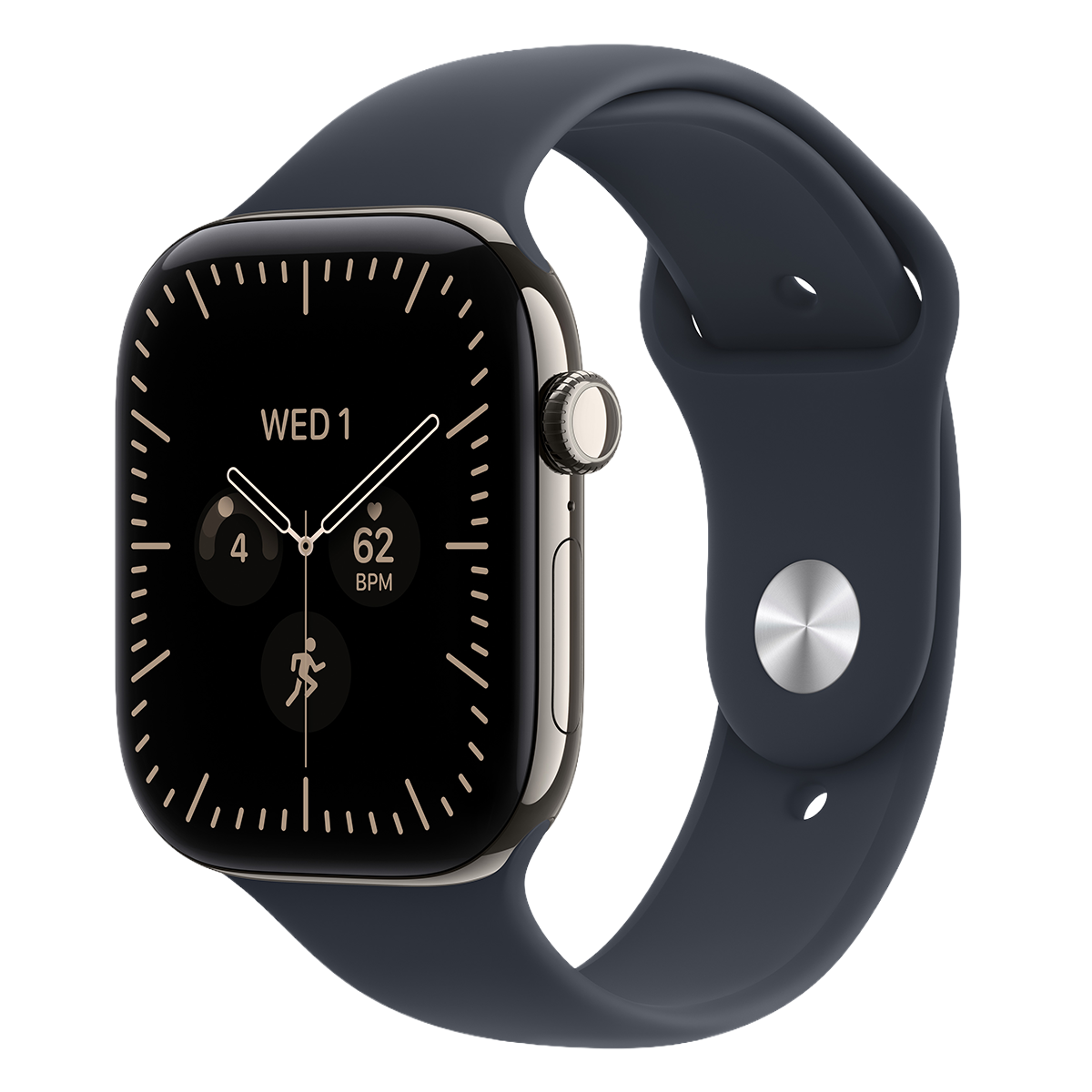 APPLE Watch Series 12 GPS + Cellular 46mm Natural Titanium Case with Navy Blue Sport Band Medium/Large Smartwatch