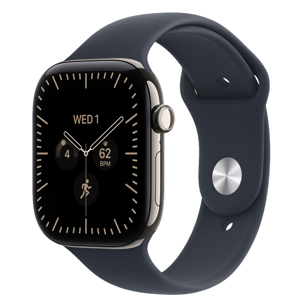 APPLE Watch Series 12 GPS + Cellular 46mm Natural Titanium Case with Navy Blue Sport Band Medium/Large Smartwatch
