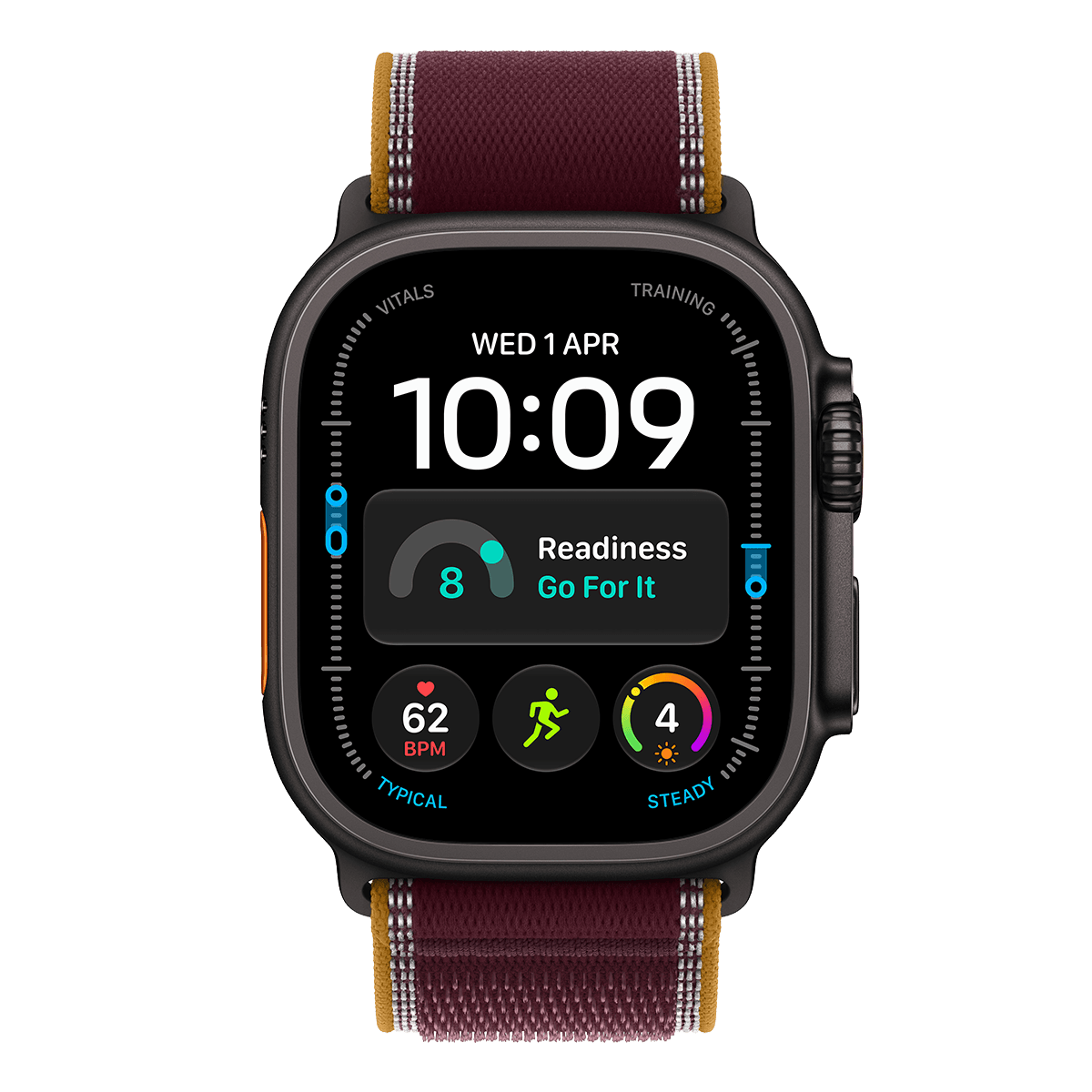 APPLE Watch Ultra 4 GPS + Cellular 49mm Black Titanium Case with Burgundy Trail Loop Medium/Large Smartwatch - 2